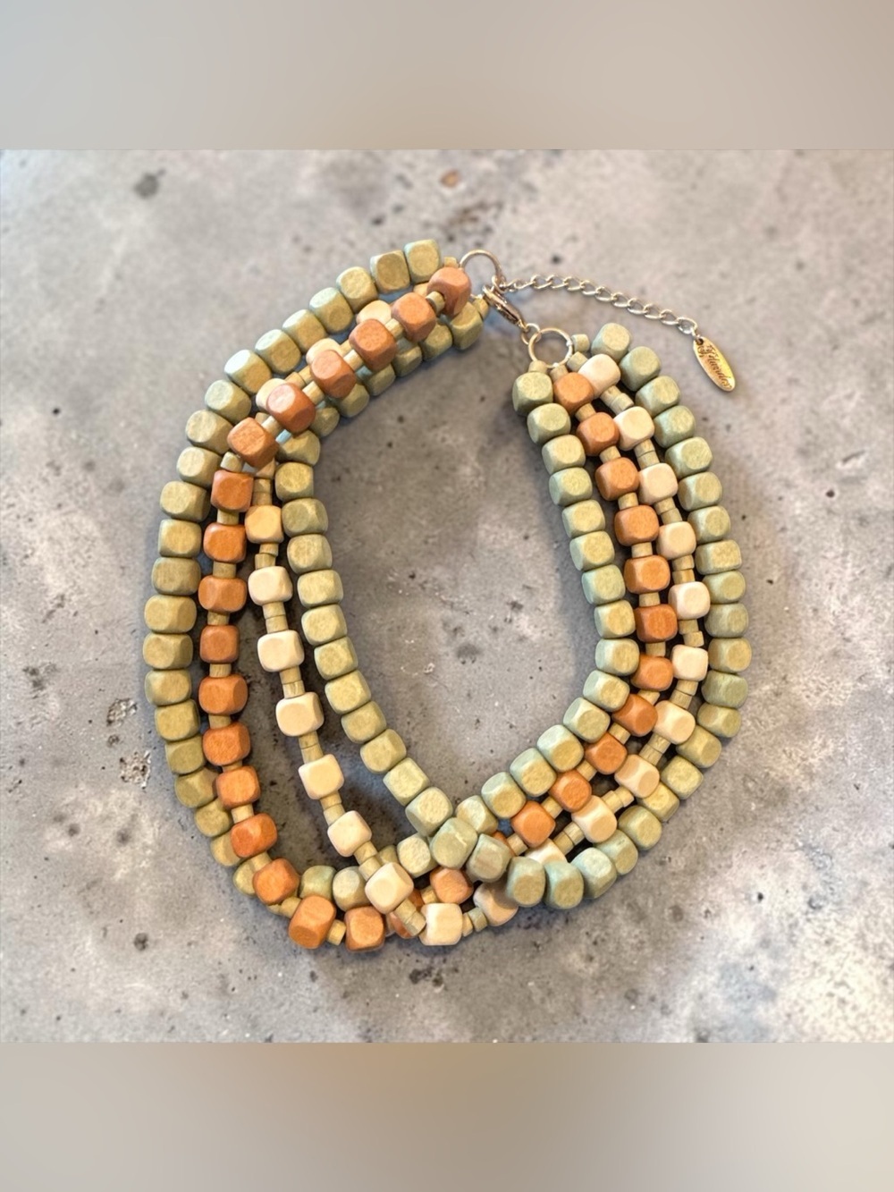 Plunder Multistrand Bead Necklace in Sage, Tan & Cream